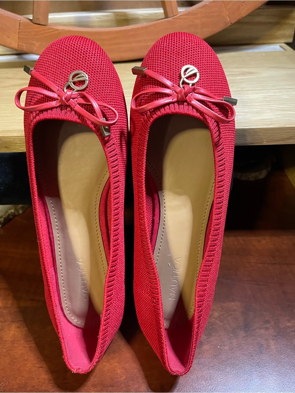 Nautica “Ansa” Red Knit Ballet Flats with Bow & Metal accent/ US Sz 8
